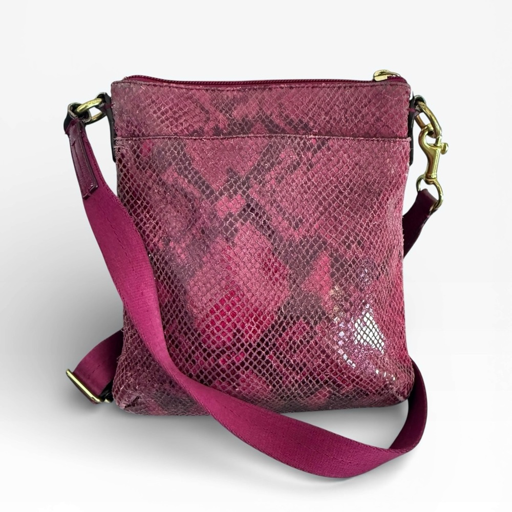 COACH Raspberry Python Embossed Leather Crossbody Messenger Bag Purse - Picture 2 of 13
